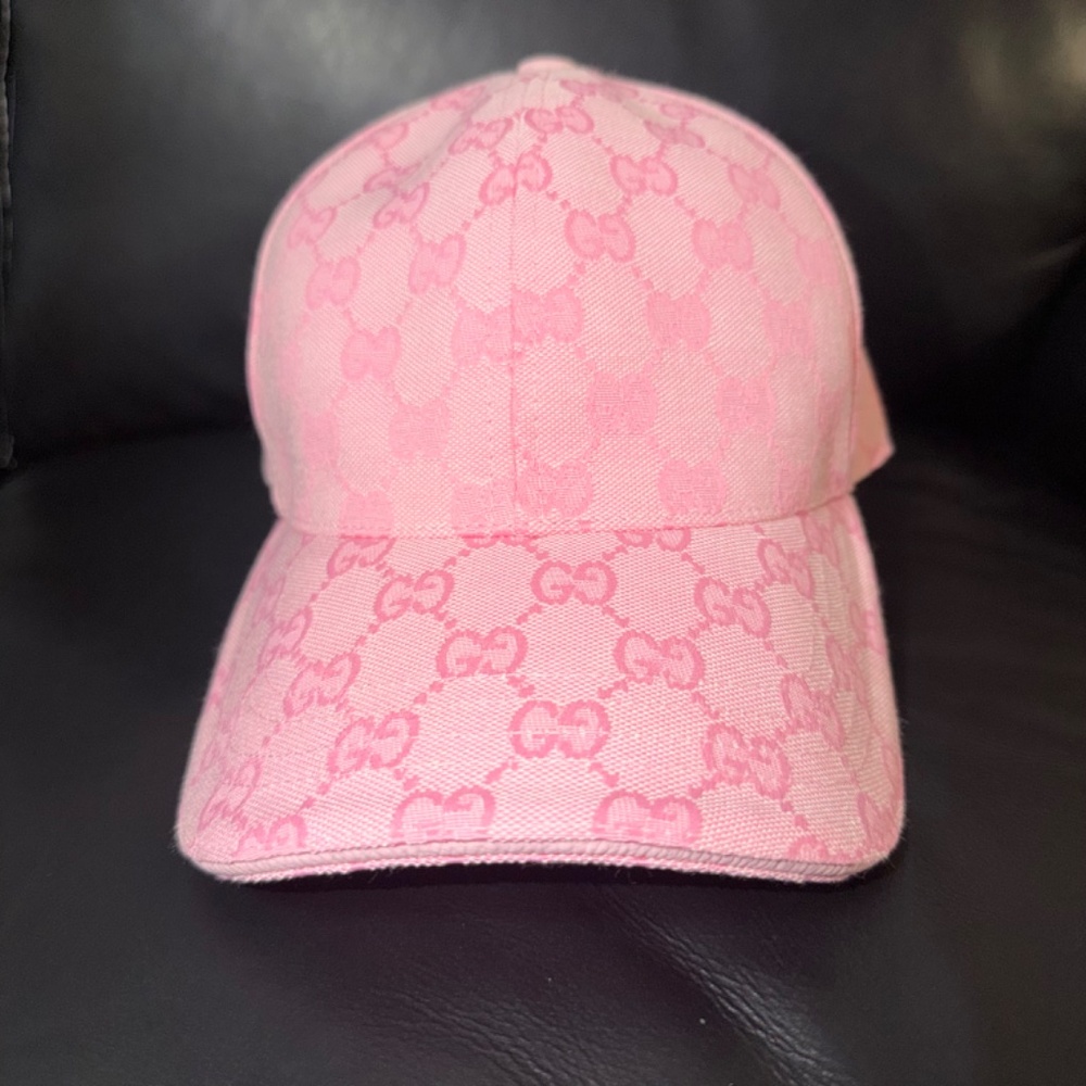 UNISEX GUCCI GG MONOGRAM CANVAS BASEBALL CAP PINK ADJUSTABLE HAT - Picture 2 of 6
